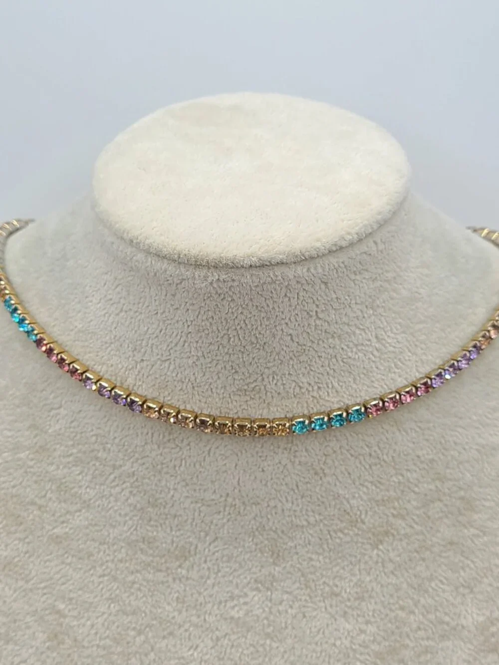 J Crew Girls Rainbow Crystal Tennis Necklace